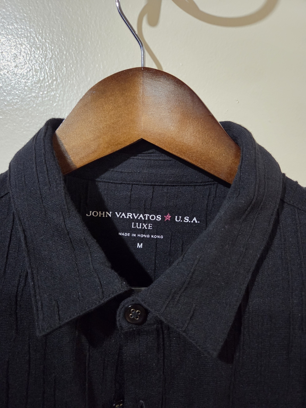 John Varvatos  Luxe Black Knit Button-Up Shirt - M